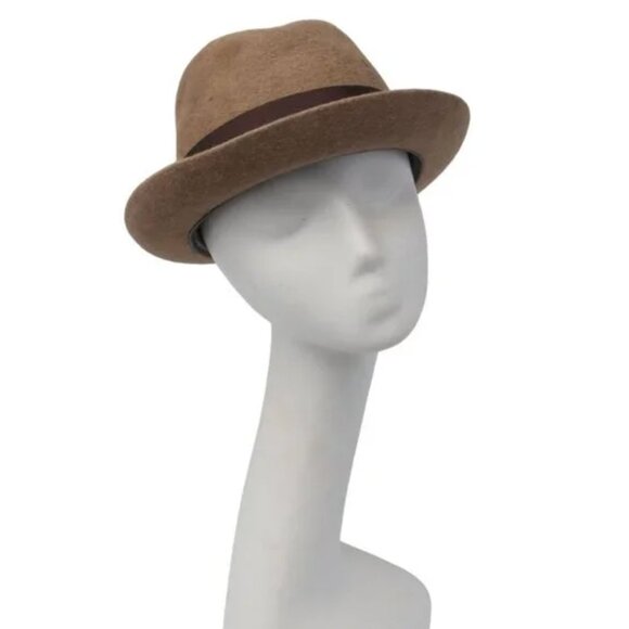 Vintage Men's Commardore Wool Felt Fedora Trilby Hat Retro Feather Brown Tan - Picture 11 of 11